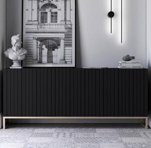 Komoda RTV Glamour 3D TV skíka Moderní Nábytek Lindner 168cm x 36,5cm x 72 cm Barva: erná matná Rám: Zlatý -kovová
