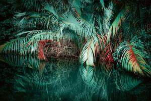 DIMEX | Vliesová fototapeta Fantasy džungle MS-5-1592 | 375 x 250 cm| zelená, červená, černá