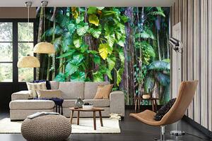 DIMEX | Vliesová fototapeta Listy v tropické džungli MS-5-1597 | 375 x 250 cm| zelená, hnědá