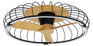 Stropní ventilátor Nature s LED osvětlením, aplikace CCT, černý/buk – Mantra Mantra Iluminación, Nature, stmívatelné, Černá, Obývací pokoj, Plast