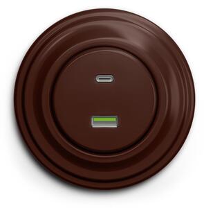 Kliklap - Retro USB zásuvka A+C s rámečkem hnědá