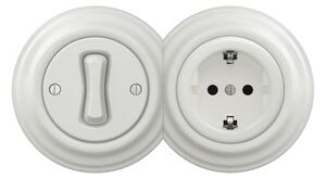 Kliklap - Retro jednopólový vypínač č. 1 a zásuvka SCHUKO 230V s rám. ker. bílá