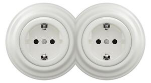 Kliklap -Dvojitá retro zásuvka domovní s rámečkem SCHUKO 230V/16A keramická bílá