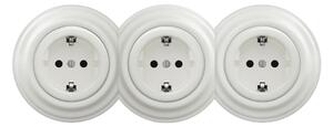 Kliklap - Trojitá retro zásuvka domovní s rámečkem SCHUKO 230V keramická bílá