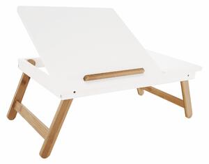 KONDELA Příruční stolek na notebook / držák na tablet, bílá / přírodní bambus, MELTEN