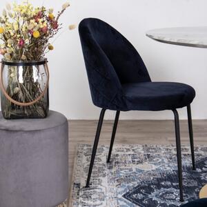 Nordic Living Modrá sametová jídelní židle Anneke s černou podnoží