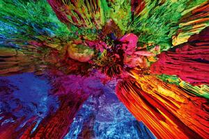 DIMEX | Vliesová fototapeta Barevné stalaktity MS-5-1745 | 375 x 250 cm| zelená, modrá, červená, oranžová, růžová