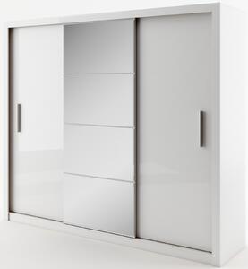 Bílá šatní skříň Ideal se zrcadlem a posuvnými dveřmi ID 01