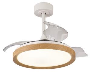 Stropní ventilátor Mistral Mini LED, dřevěný, DC, tichý, CCT – Mantra Mantra Iluminación, Mistral Mini, stmívatelné, Dřevo, Obývací pokoj, Plast, Moderní
