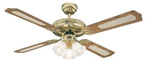 Stropní ventilátor Monarch Trio, mosaz, tichý – Westinghouse Westinghouse, Monarch, Dřevo, Obývací pokoj, Dřevo