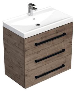 Koupelnová skříňka s černou úchytkou a umyvadlem SAT Cube Way 80x76,5x46 cm dub Wellington mat CUBE46C803DWVER