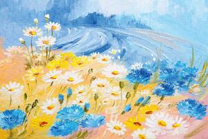 DIMEX | Vliesová fototapeta Mabla - Abstraktní ilustrace květin MS-5-1975 | 375 x 250 cm| modrá, bílá, žlutá