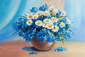 DIMEX | Vliesová fototapeta Malba - Modrá kytice MS-5-1988 | 375 x 250 cm| modrá, bílá, hnědá