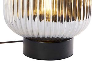 Art Deco stolní lampa černá s kouřovým sklem - Karel