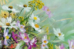DIMEX | Vliesová fototapeta Malba - Divoké květiny MS-5-2013 | 375 x 250 cm| zelená, fialová, žlutá