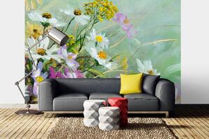 DIMEX | Vliesová fototapeta Malba - Divoké květiny MS-5-2013 | 375 x 250 cm| zelená, fialová, žlutá