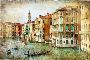 DIMEX | Vliesová fototapeta Vintage romantické Benátky MS-5-2023 | 375 x 250 cm| zelená, modrá, oranžová, hnědá