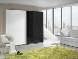 Šatní skříň s posuvnými dveřmi Lux vysoký lesk černá / bílá