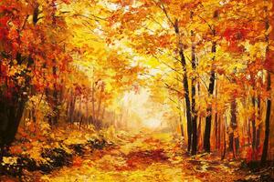 DIMEX | Vliesová fototapeta Malba - Podzimní les MS-5-2033 | 375 x 250 cm| žlutá, oranžová, hnědá