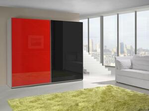 Červeno černá šatní skříň Lux 14 s posuvnými dveřmi vysoký lesk