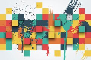 DIMEX | Vliesová fototapeta Abstraktní čtverce MS-5-2049 | 375 x 250 cm| zelená, modrá, červená, bílá, žlutá