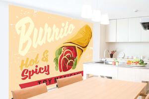 DIMEX | Vliesová fototapeta Burrito vintage plakát MS-5-2085 | 375 x 250 cm| zelená, červená, černá, žlutá