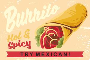 DIMEX | Vliesová fototapeta Burrito vintage plakát MS-5-2085 | 375 x 250 cm| zelená, červená, černá, žlutá