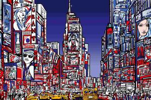 DIMEX | Vliesová fototapeta Barevné Times Square MS-5-2090 | 375 x 250 cm| modrá, červená, žlutá