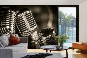 DIMEX | Vliesová fototapeta Retro mikrofony MS-5-2129 | 375 x 250 cm| černá, metalická, šedá