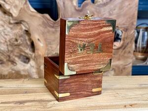 Dřevěný box na čaj z tropického dřeva, 10 × 10 × 10 cm