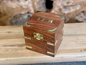 Dřevěný box na čaj z tropického dřeva, 10 × 10 × 10 cm