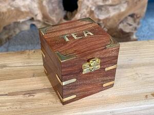 Dřevěný box na čaj z tropického dřeva, 10 × 10 × 10 cm