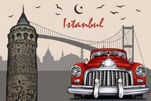 DIMEX | Vliesová fototapeta Istanbul retro plakát MS-5-2177 | 375 x 250 cm| červená, béžová, metalická, šedá