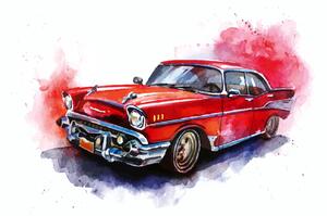 DIMEX | Vliesová fototapeta Ilustrované červené auto MS-5-2176 | 375 x 250 cm| červená, bílá, metalická