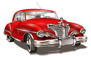 DIMEX | Vliesová fototapeta Červený retro automobil II. MS-5-2200 | 375 x 250 cm| červená, metalická, šedá