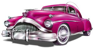 DIMEX | Vliesová fototapeta Retro růžové auto MS-5-2203 | 375 x 250 cm| bílá, metalická, růžová