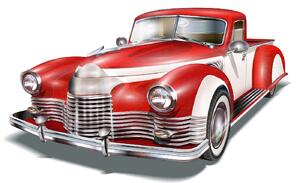 DIMEX | Vliesová fototapeta Retro červené auto II. MS-5-2205 | 375 x 250 cm| červená, bílá, metalická