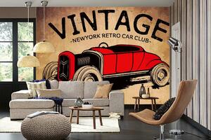 DIMEX | Vliesová fototapeta Vintage automobilový plakát MS-5-2211 | 375 x 250 cm| červená, černá, hnědá