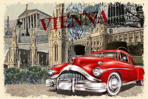 DIMEX | Vliesová fototapeta Vintage vídeňský plakát MS-5-2223 | 375 x 250 cm| červená, bílá, béžová, hnědá