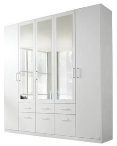 Šatní skříň BAYLEE alpská bílá, 5 dveří, 3 zrcadla