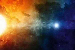 DIMEX | Vliesová fototapeta Tajemný vesmír MS-5-2233 | 375 x 250 cm| modrá, fialová, žlutá, oranžová