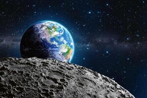 DIMEX | Vliesová fototapeta Země z Měsíce MS-5-2235 | 375 x 250 cm| modrá, bílá, černá, šedá