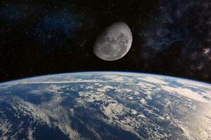 DIMEX | Vliesová fototapeta Země a měsíc MS-5-2247 | 375 x 250 cm| modrá, bílá, černá, šedá