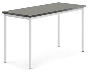 AJ Produkty Stůl SONITUS, 1400x600x760 mm, bílé nohy, deska s linoleem, tmavě šedá