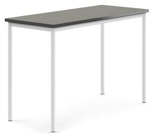 AJ Produkty Stůl SONITUS, 1400x600x900 mm, bílé nohy, deska s linoleem, tmavě šedá