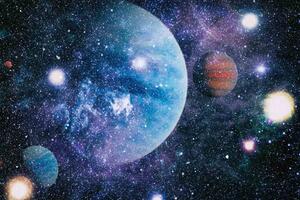 DIMEX | Vliesová fototapeta Planety v hlubokém vesmíru MS-5-2280 | 375 x 250 cm| modrá, bílá, černá, hnědá