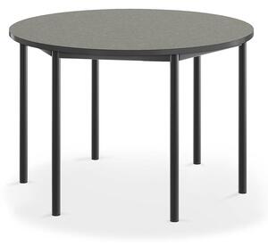AJ Produkty Stůl SONITUS, Ø1200x760 mm, antracitově šedé nohy, deska s linoleem, tmavě šedá