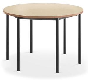 AJ Produkty Stůl SONITUS, Ø1200x760 mm, antracitově šedé nohy, deska s linoleem, béžová