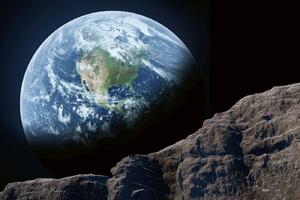 DIMEX | Vliesová fototapeta Země viděná z Měsíce MS-5-2304 | 375 x 250 cm| modrá, bílá, černá, hnědá