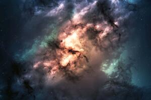 DIMEX | Vliesová fototapeta Temný vesmír MS-5-2322 | 375 x 250 cm| modrá, černá, oranžová, šedá